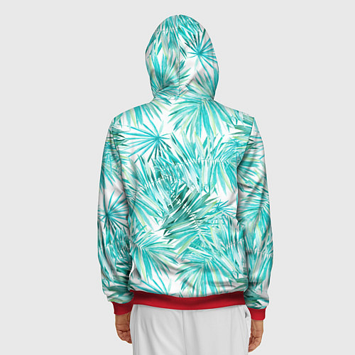 Мужская толстовка на молнии Листья Пальмы Нарисованные Акварелью / 3D-Красный – фото 4