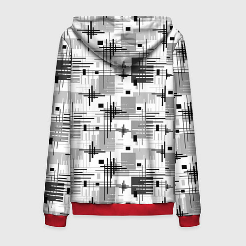 Мужская толстовка на молнии Черно белый ретро геометрический узор / 3D-Красный – фото 2