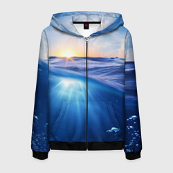Толстовка 3D на молнии мужская Грань между небом и водой, цвет: 3D-черный