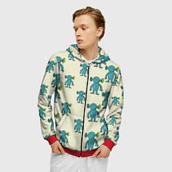 Толстовка 3D на молнии мужская Милые зеленые человечки, цвет: 3D-красный — фото 2