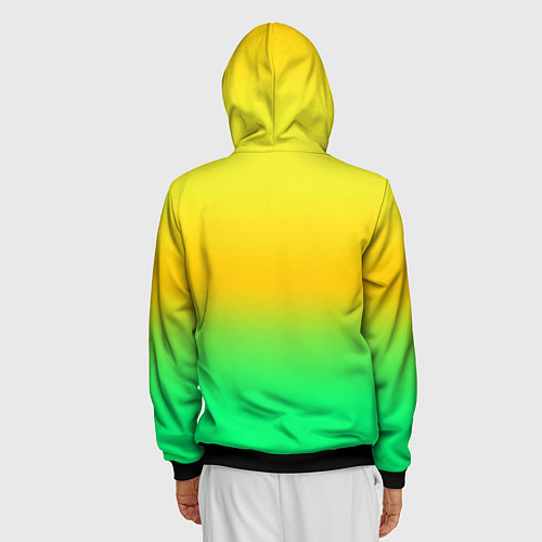 Мужская толстовка на молнии Неоновый градиентный желто-зеленый фон / 3D-Черный – фото 4