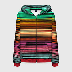 Толстовка 3D на молнии мужская Multicolored thin stripes Разноцветные полосы, цвет: 3D-красный