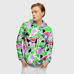 Толстовка 3D на молнии мужская Abstract pattern green pink spots, цвет: 3D-меланж — фото 2