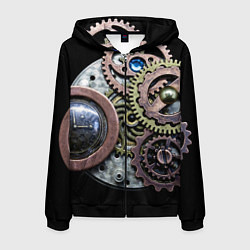Толстовка 3D на молнии мужская Mechanism of gears in Steampunk style, цвет: 3D-черный