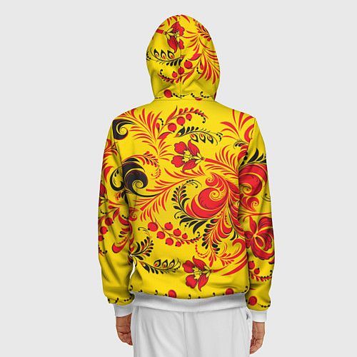 Мужская толстовка на молнии Хохломская Роспись Цветы / 3D-Белый – фото 4