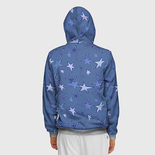 Мужская толстовка на молнии Gray-Blue Star Pattern / 3D-Меланж – фото 4