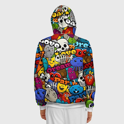 Мужская толстовка на молнии Красочный паттерн из мультяшных героев / 3D-Белый – фото 4