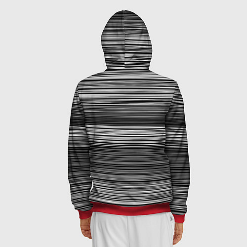 Мужская толстовка на молнии Black and white thin stripes Тонкие полосы / 3D-Красный – фото 4