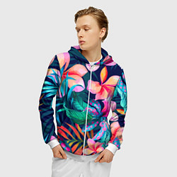 Толстовка 3D на молнии мужская Яркие тропические цветы Лето, цвет: 3D-белый — фото 2