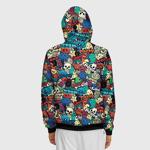 Мужская толстовка на молнии Граффити черепа и рожицы / 3D-Черный – фото 4
