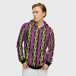 Толстовка 3D на молнии мужская Striped multicolored pattern Сердце, цвет: 3D-черный — фото 2