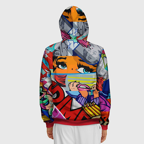 Мужская толстовка на молнии Авангардная композиция Pop art Eyes / 3D-Красный – фото 4