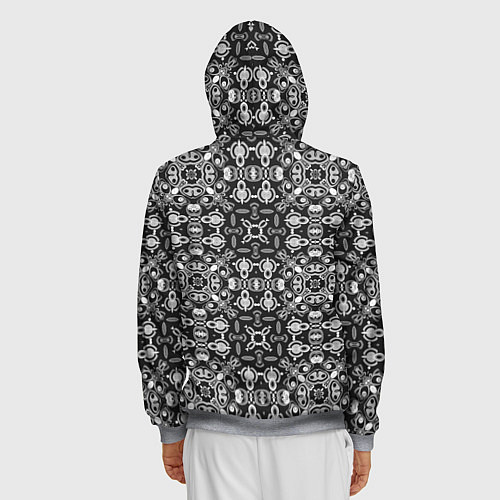 Мужская толстовка на молнии Black and white ethnic oriental ornament / 3D-Меланж – фото 4