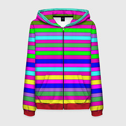 Толстовка 3D на молнии мужская Multicolored neon bright stripes, цвет: 3D-красный