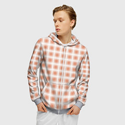 Толстовка 3D на молнии мужская Light beige plaid fashionable checkered pattern, цвет: 3D-меланж — фото 2