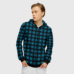 Толстовка 3D на молнии мужская Black and blue plaid, цвет: 3D-черный — фото 2