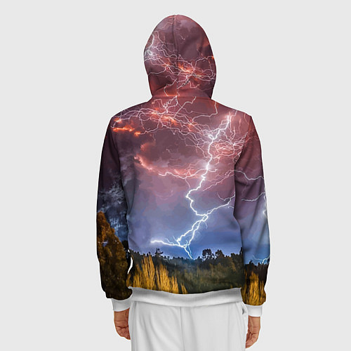 Мужская толстовка на молнии Грозовые разряды молний над лесом / 3D-Белый – фото 4