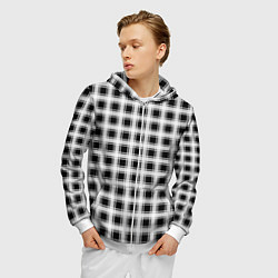 Толстовка 3D на молнии мужская Black and white tartan check, цвет: 3D-белый — фото 2
