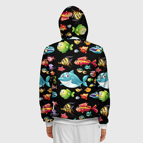 Мужская толстовка на молнии Прикольная акула и другие жители океана / 3D-Белый – фото 4