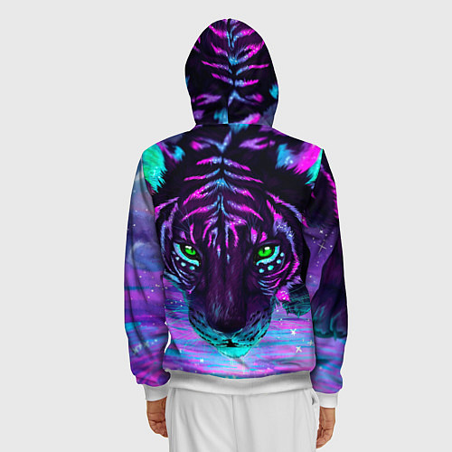Мужская толстовка на молнии Светящийся неоновый тигр / 3D-Белый – фото 4