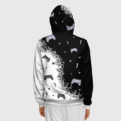 Мужская толстовка на молнии Джойстики чёрно-белые / 3D-Белый – фото 4