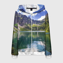 Толстовка 3D на молнии мужская Прозрачное горное озеро, цвет: 3D-белый
