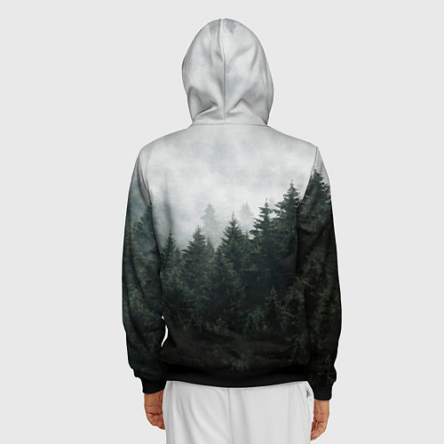 Мужская толстовка на молнии Туманный хвойный лес / 3D-Черный – фото 4