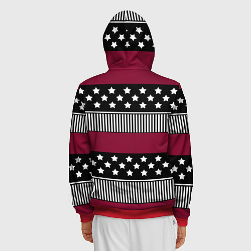 Мужская толстовка на молнии Burgundy black striped pattern / 3D-Красный – фото 4