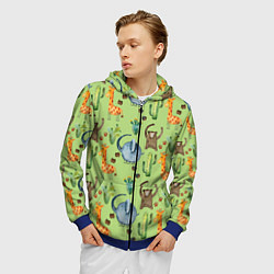 Толстовка 3D на молнии мужская Африканские животные - слон обезьянка жираф, цвет: 3D-синий — фото 2