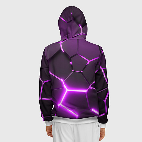 Мужская толстовка на молнии Фиолетовые неоновые геометрические плиты / 3D-Белый – фото 4