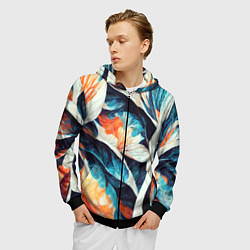 Толстовка 3D на молнии мужская Красочная листья - абстракция, цвет: 3D-черный — фото 2