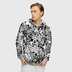 Толстовка 3D на молнии мужская Черно-белый абстрактный паттерн, цвет: 3D-меланж — фото 2