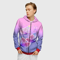 Толстовка 3D на молнии мужская BTS красивые бабочки, цвет: 3D-красный — фото 2