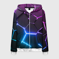 Толстовка 3D на молнии мужская Фиолетовый градиент - неоновые геометрические плит, цвет: 3D-белый
