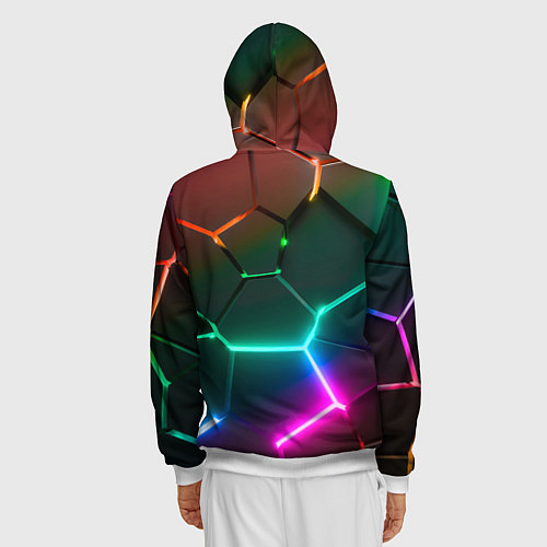 Мужская толстовка на молнии Радужный градиент неоновые геометрические плиты / 3D-Белый – фото 4