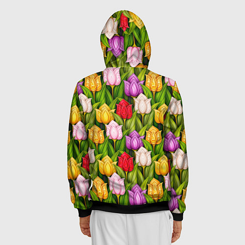 Мужская толстовка на молнии Объемные разноцветные тюльпаны / 3D-Черный – фото 4