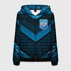 Толстовка 3D на молнии мужская Russia abstract blue, цвет: 3D-черный