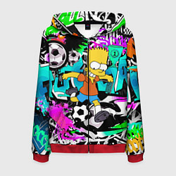 Толстовка 3D на молнии мужская Барт Симпсон - центр-форвард на фоне граффити, цвет: 3D-красный