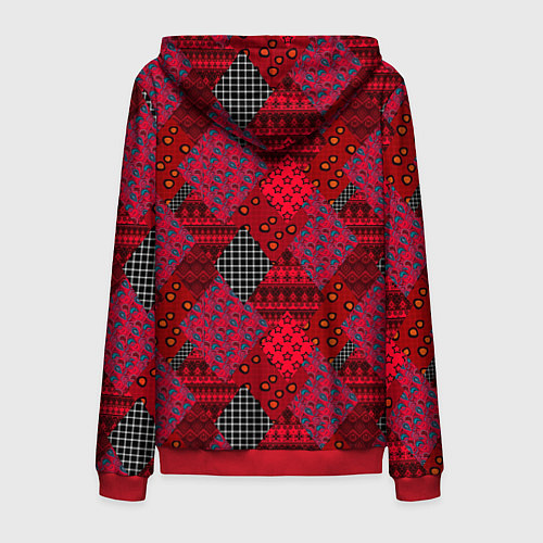 Мужская толстовка на молнии Красный лоскутный узор пэчворк / 3D-Красный – фото 2