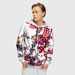 Толстовка 3D на молнии мужская Живописная ветка сакуры, цвет: 3D-белый — фото 2