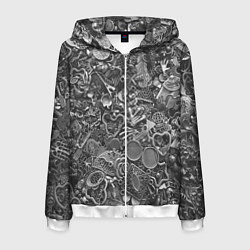 Толстовка 3D на молнии мужская Металлические предметы, цвет: 3D-белый