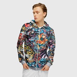 Толстовка 3D на молнии мужская Татуировки, цвет: 3D-меланж — фото 2