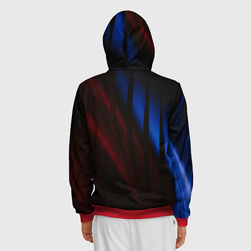 Мужская толстовка на молнии Иллюзорные синие и красные линии во тьме / 3D-Красный – фото 4