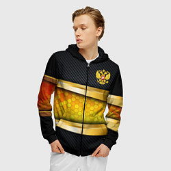Толстовка 3D на молнии мужская Black & gold - герб России, цвет: 3D-черный — фото 2