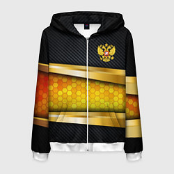Толстовка 3D на молнии мужская Black & gold - герб России, цвет: 3D-белый