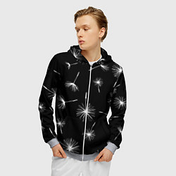 Толстовка 3D на молнии мужская Семена одуванчика на чёрном фоне, цвет: 3D-меланж — фото 2