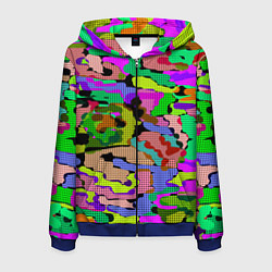Толстовка 3D на молнии мужская Разноцветный клетчатый камуфляж, цвет: 3D-синий