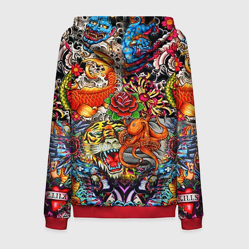Мужская толстовка на молнии Красочная иллюстрация / 3D-Красный – фото 2