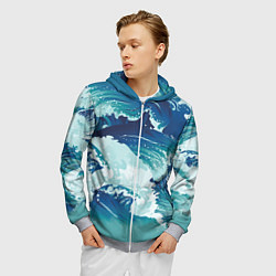 Толстовка 3D на молнии мужская Несущиеся морские волны, цвет: 3D-меланж — фото 2