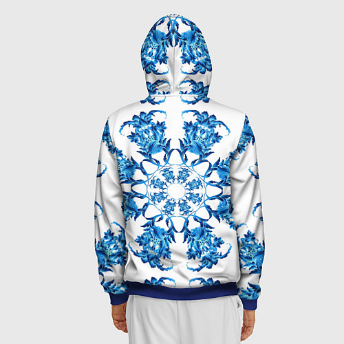 Мужская толстовка на молнии Гжель синий цветок / 3D-Синий – фото 4